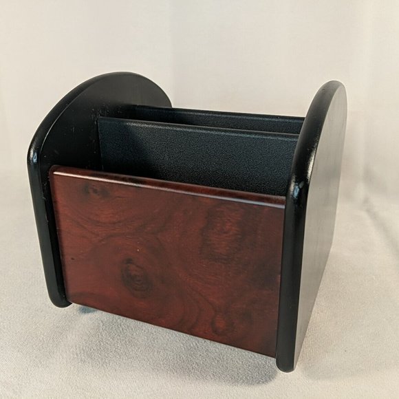 Wooden Remote Control Holder Spinning Rotating Brown Black Caddie Desk Organiser - Picture 2 of 15